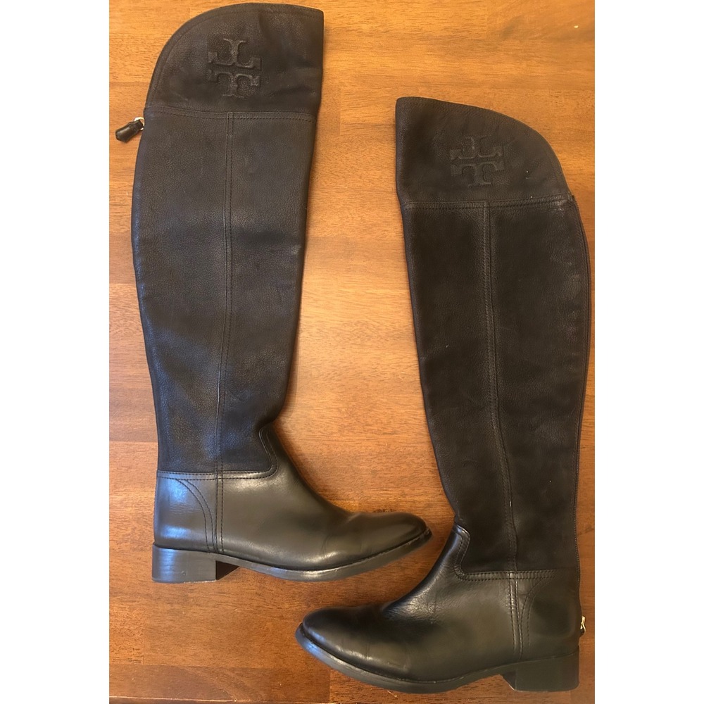Tory Burch‎ Simone Over the Knee Black Leather Boots Size 8.5